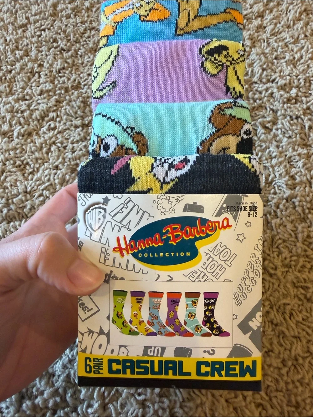 Hanna-Barbera 6 Pair Casual Crew Socks Fits Shoe Size 8-12